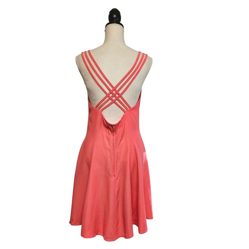 Vintage 90s Rampage Pink Criss-Cross Back Mini Dress Size 11 Retro Punk Coquette